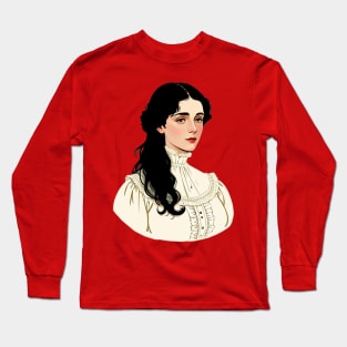 Young Victorian Woman in White Long Sleeve T-Shirt